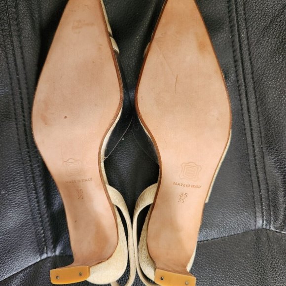 Rene Mancini Cream Leather Reptile Skin Heels Slingback Shoes 35.5 Vintage - Picture 8 of 9